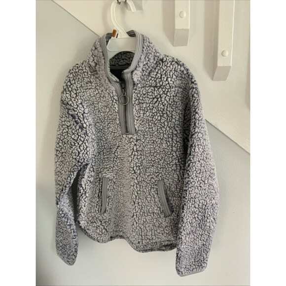 Cuddly Sherpa 1/4 Zip Pullover Jacket Girls Boys  Size 7/8 Faux Fur - Picture 1 of 6